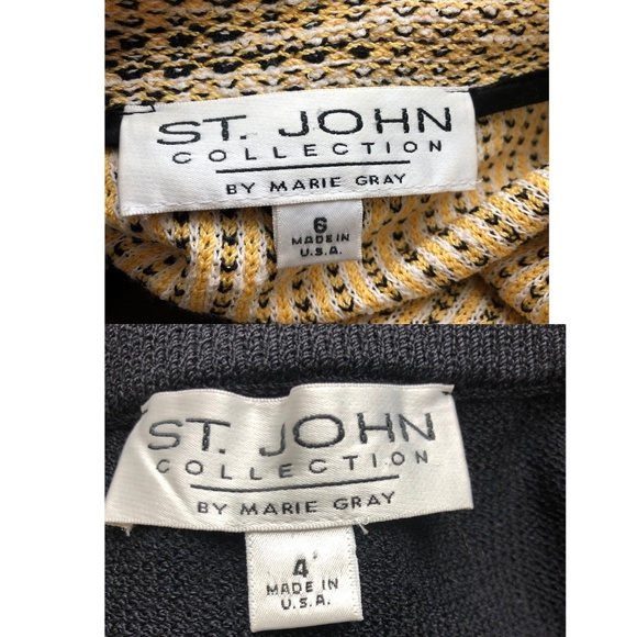 St John Marie Gray Knit Suit Jacket & Pencil Skirt 2pc Yellow Black Sz 2/6 VTG - Picture 7 of 7